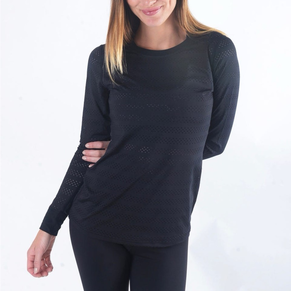 Zyia Active Chill Perforated Mesh Long Sleeve Black Top